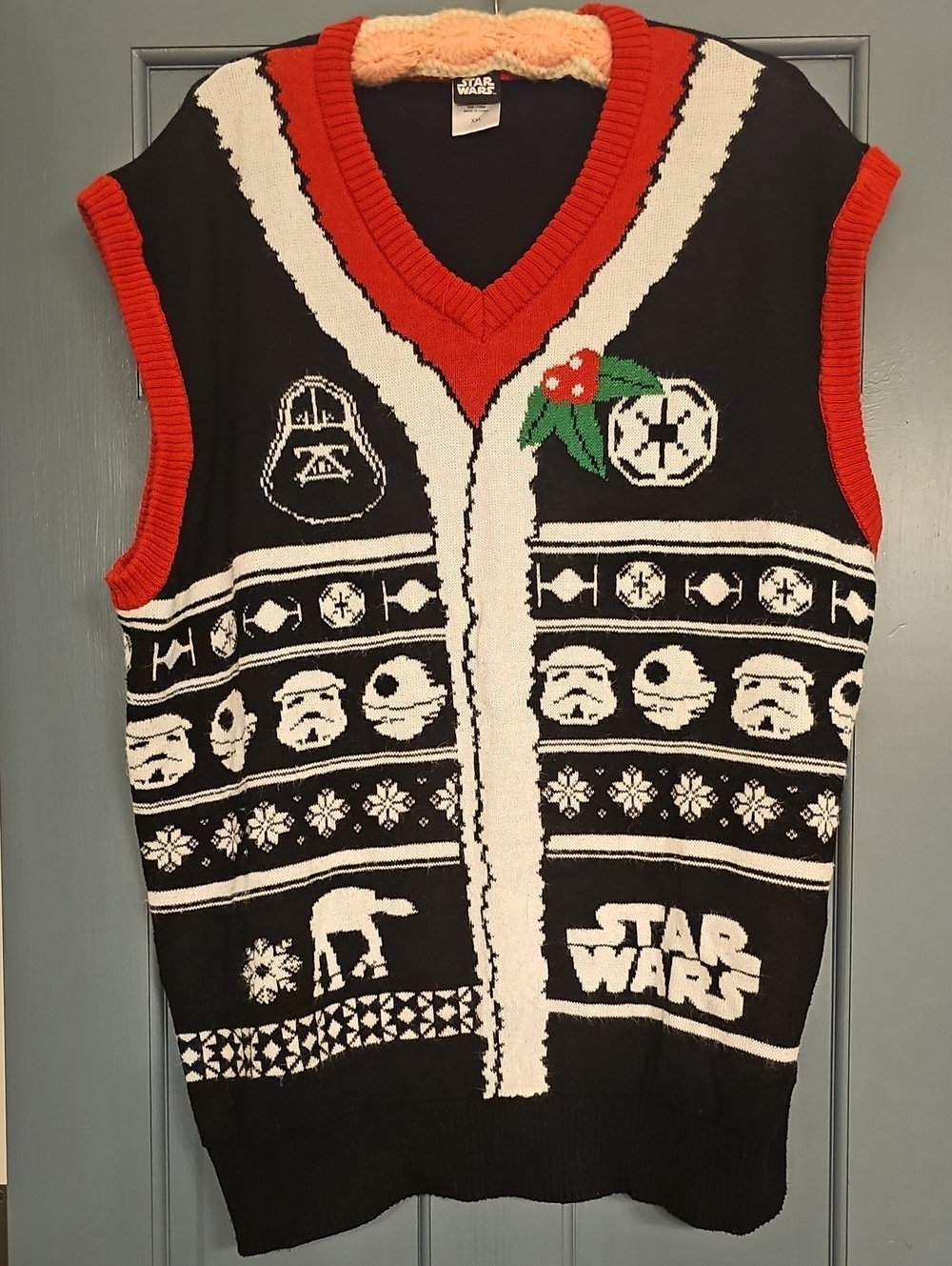 Star Wars Ugly Sweater Black, Red  White V-Neck Holiday Xxlarge Vest